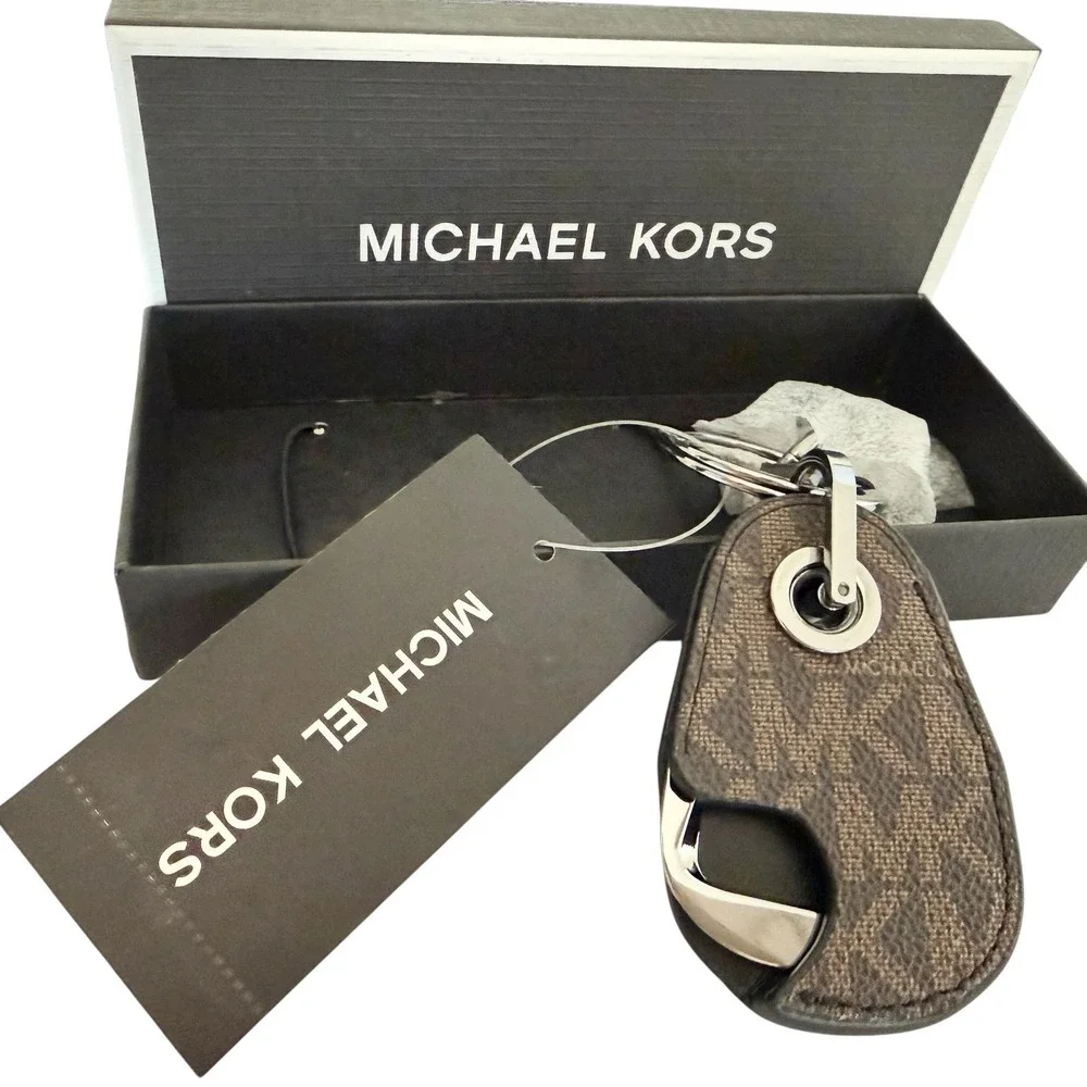 Michael Kors Men's Harrison Brown Signature Logo Bottle Opener Key Fob NWB